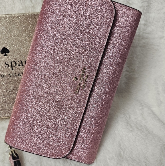 Kate spade EUC New York Bags Boxed Med Glitter Flap Phone Wristlet Wallet Pink - Picture 12 of 16